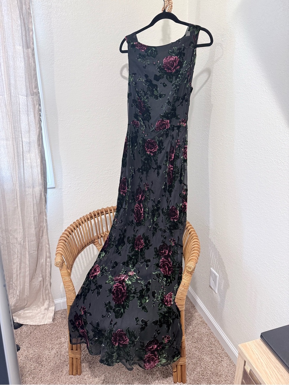 Lulus Declan Black Floral Burnout Cowl Back Maxi Dress